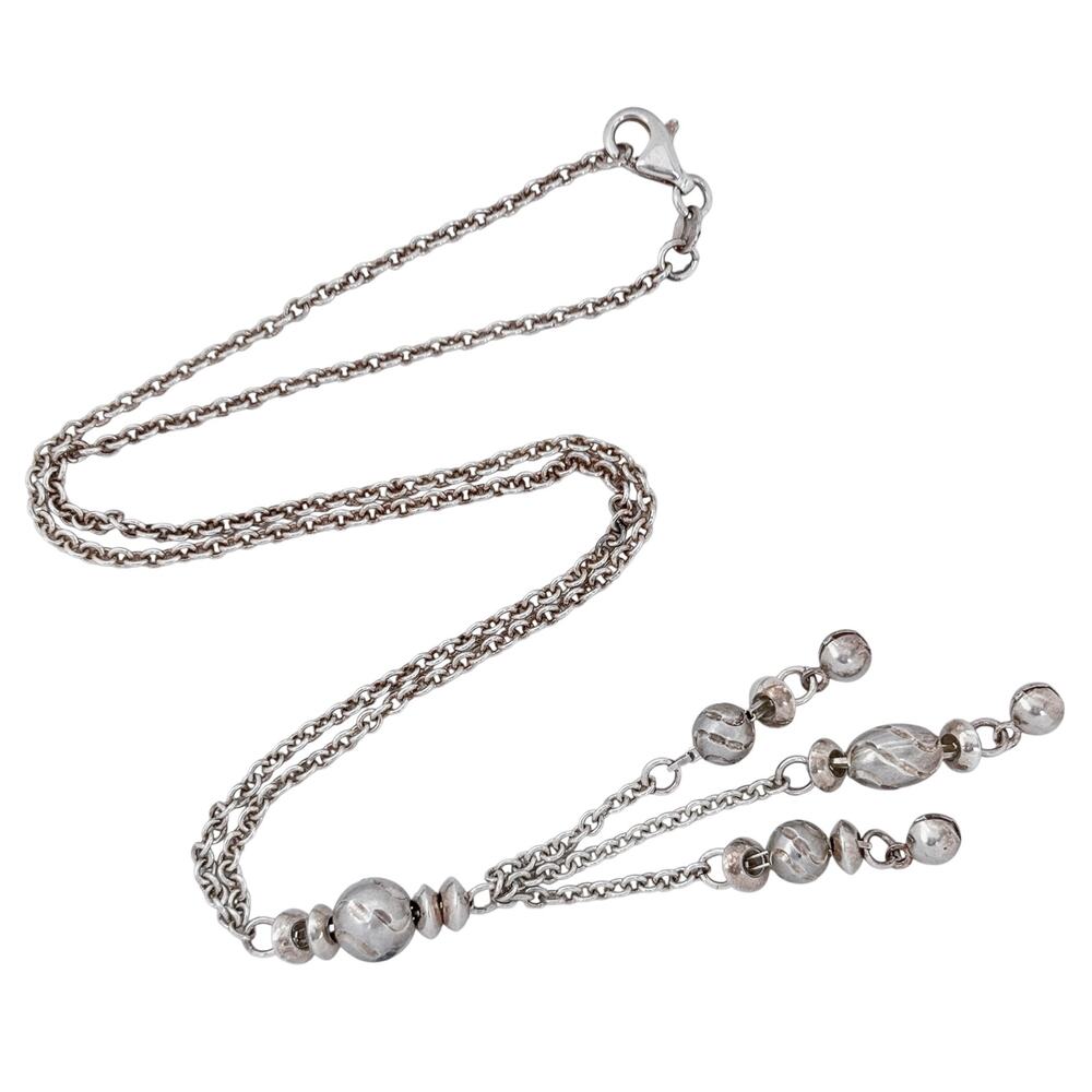 Vintage Sterling Silver 925 Beaded Tassel Drop Necklace 17" - Picture 4 of 7